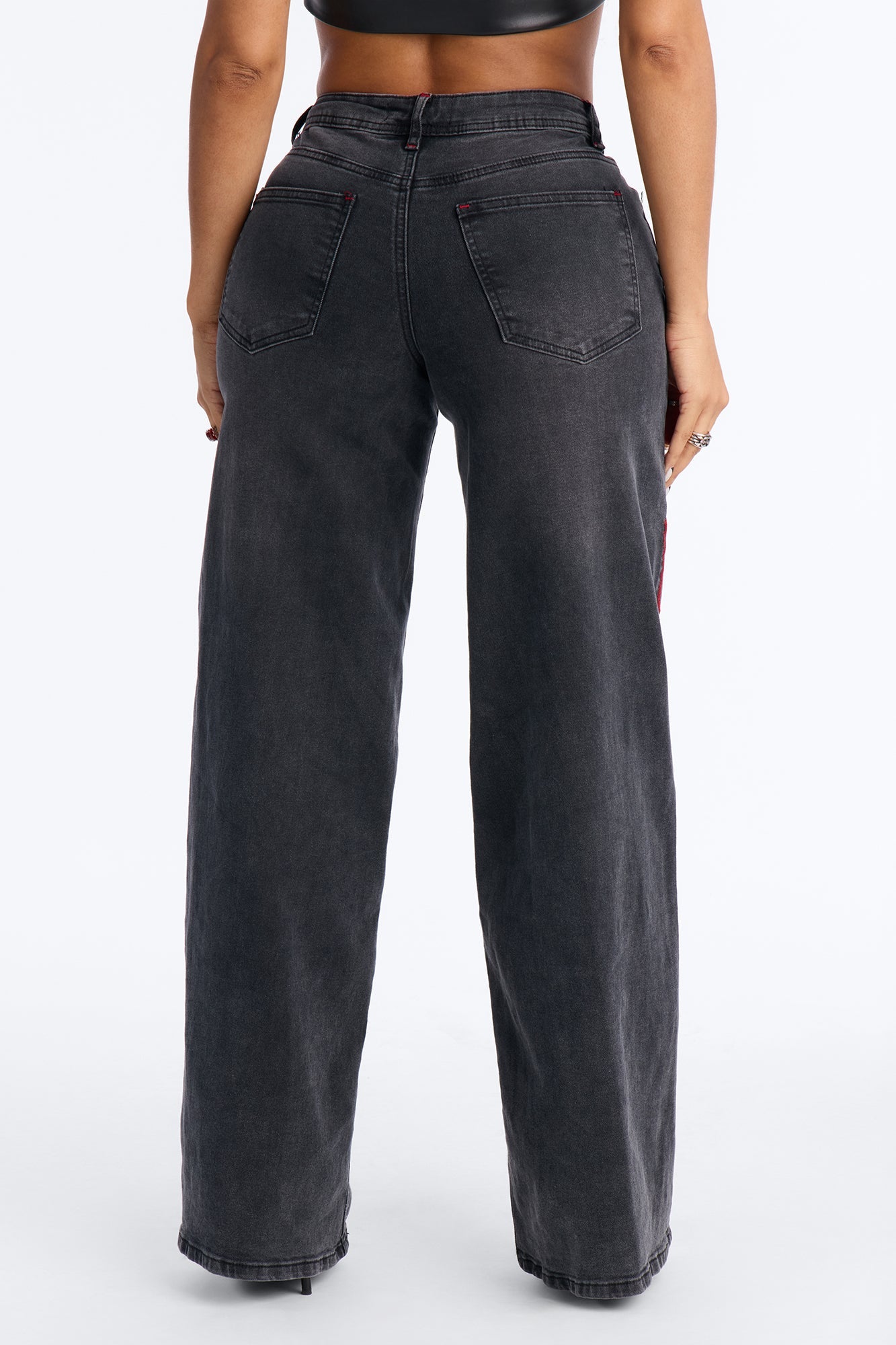 Ignite Old Flame Embroidered Wide Leg Jeans - Black Wash