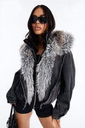 Aspen Baby Faux Fur Denim Jacket - Black Wash