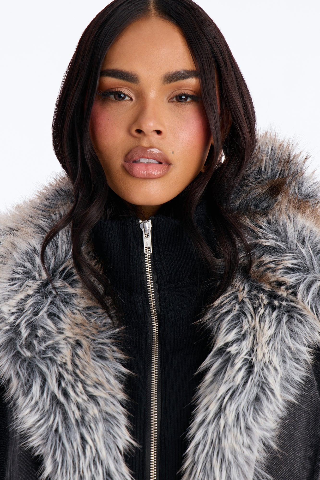 Aspen Baby Faux Fur Denim Jacket - Black Wash