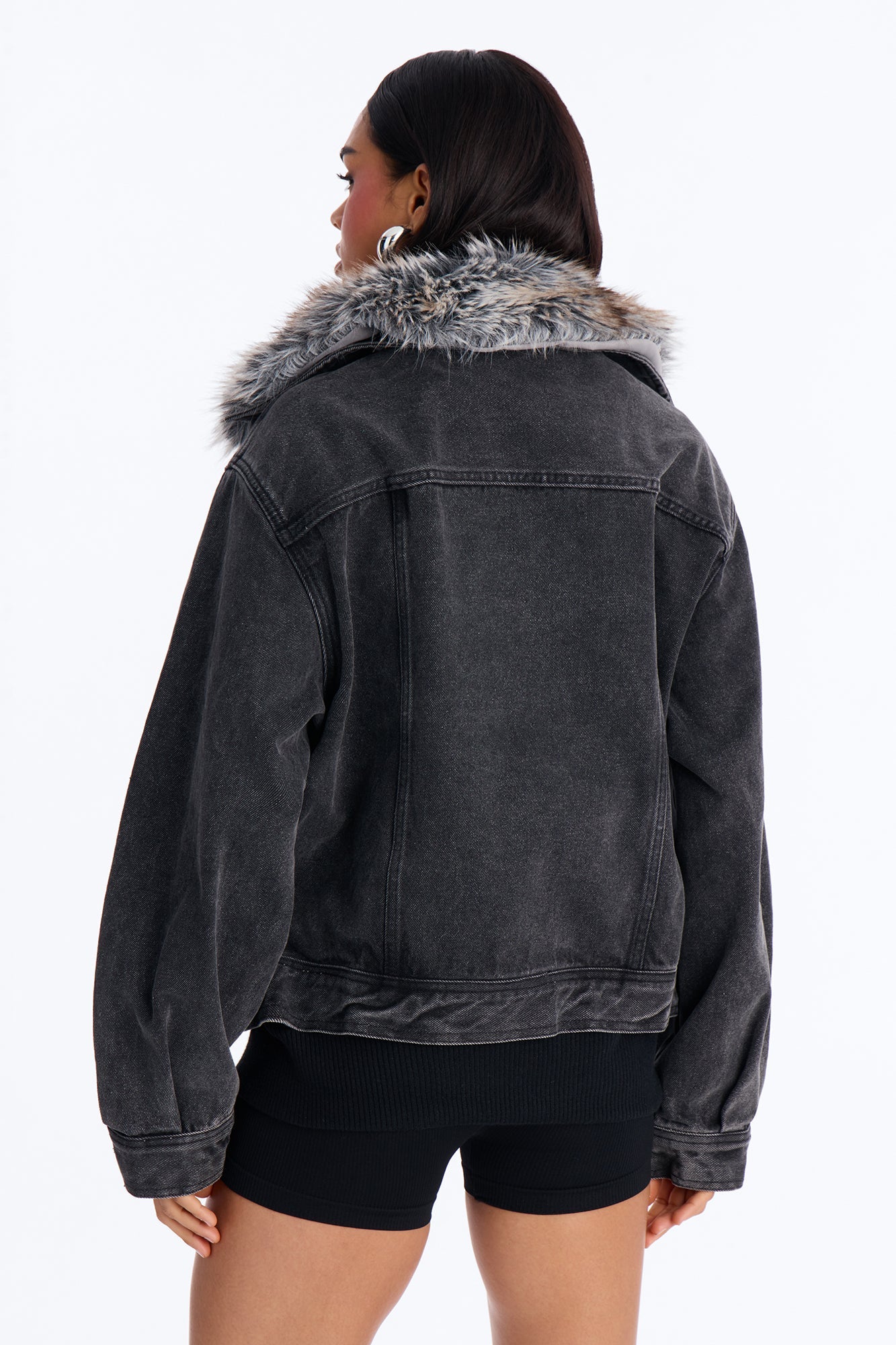Aspen Baby Faux Fur Denim Jacket - Black Wash