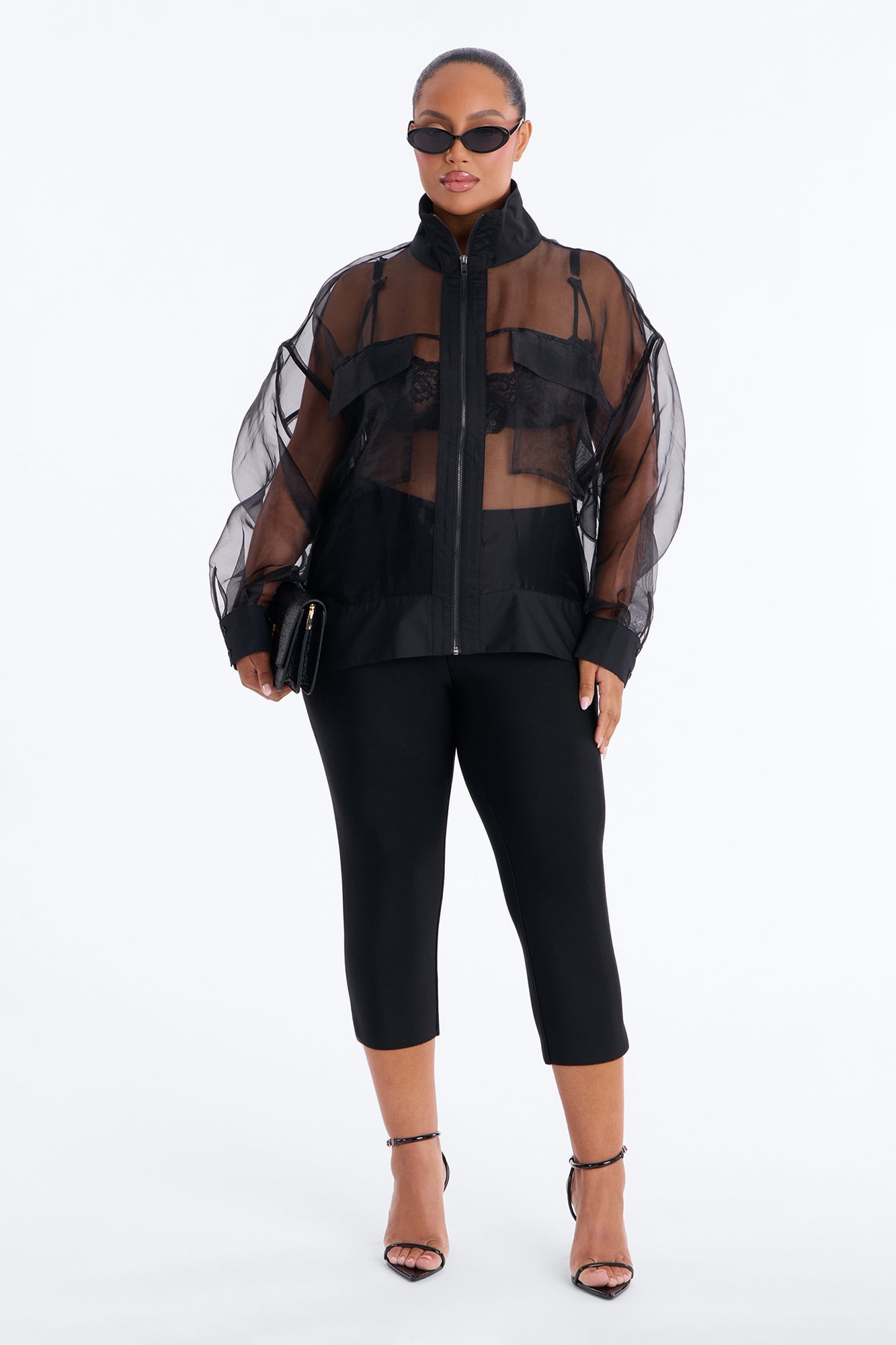 Something To Prove Sheer Organza Bomber Jacket - Black