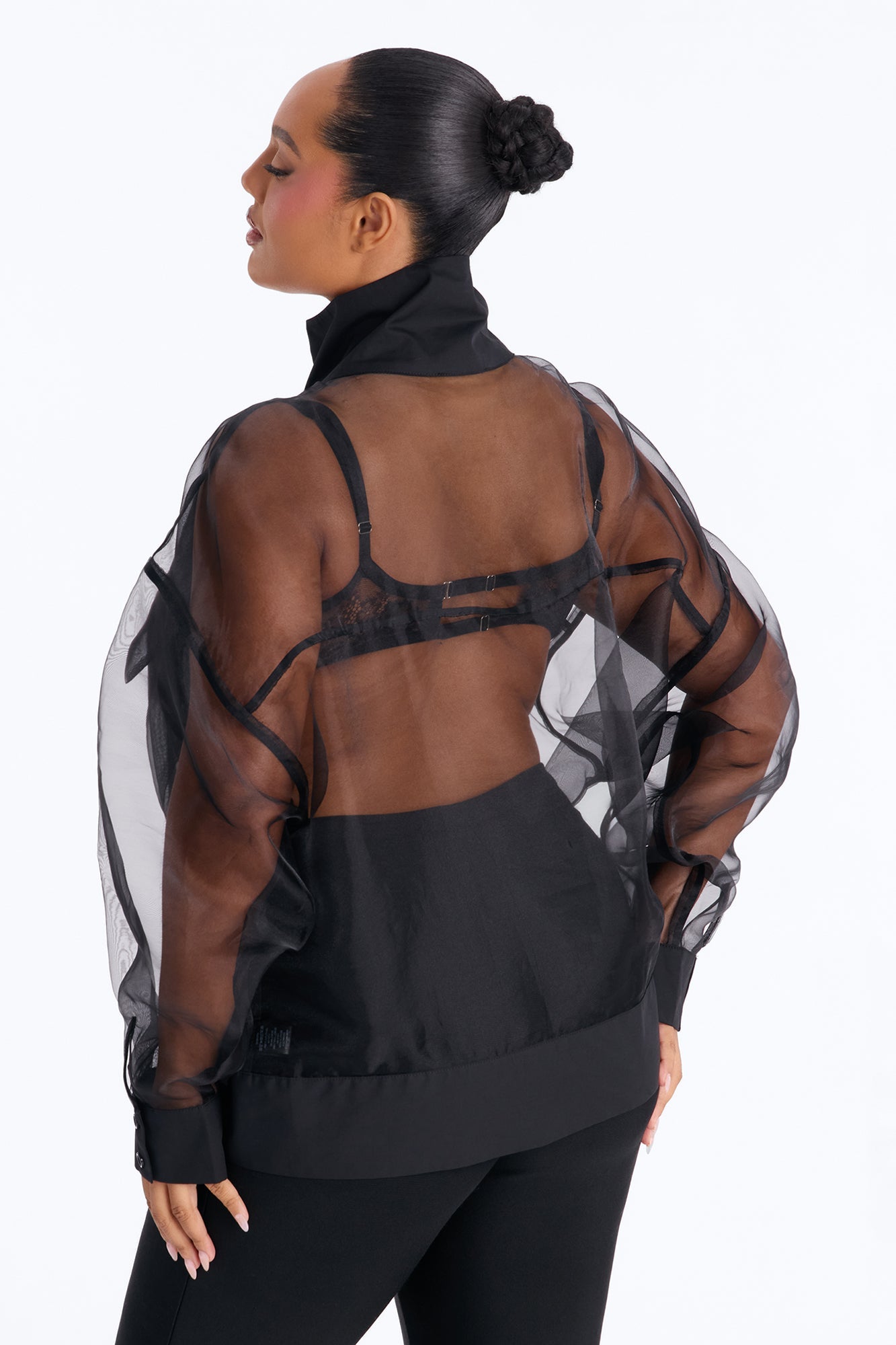 Something To Prove Sheer Organza Bomber Jacket - Black