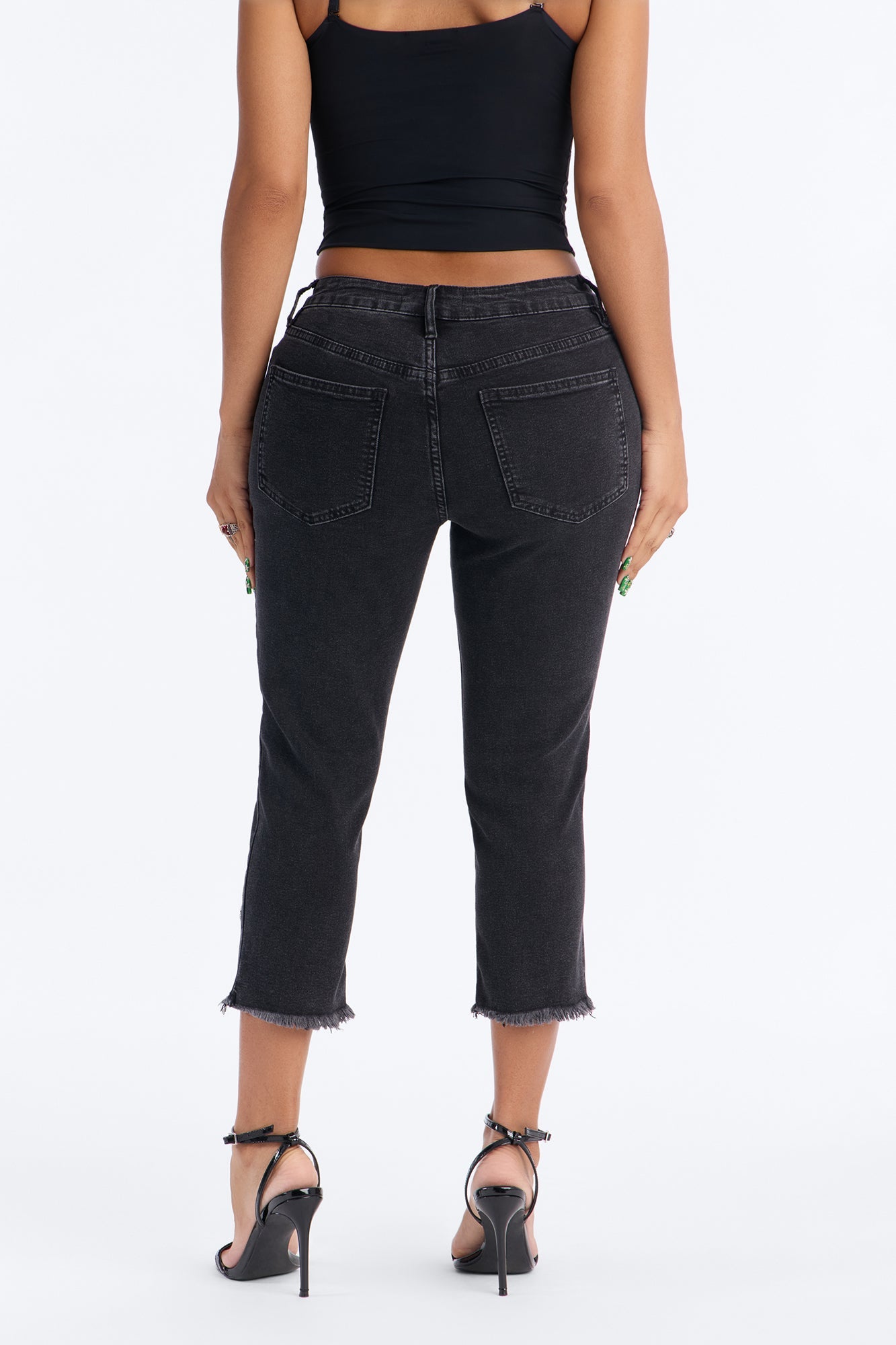 Flower Picker Embroidered Capri Jeans - Black Wash