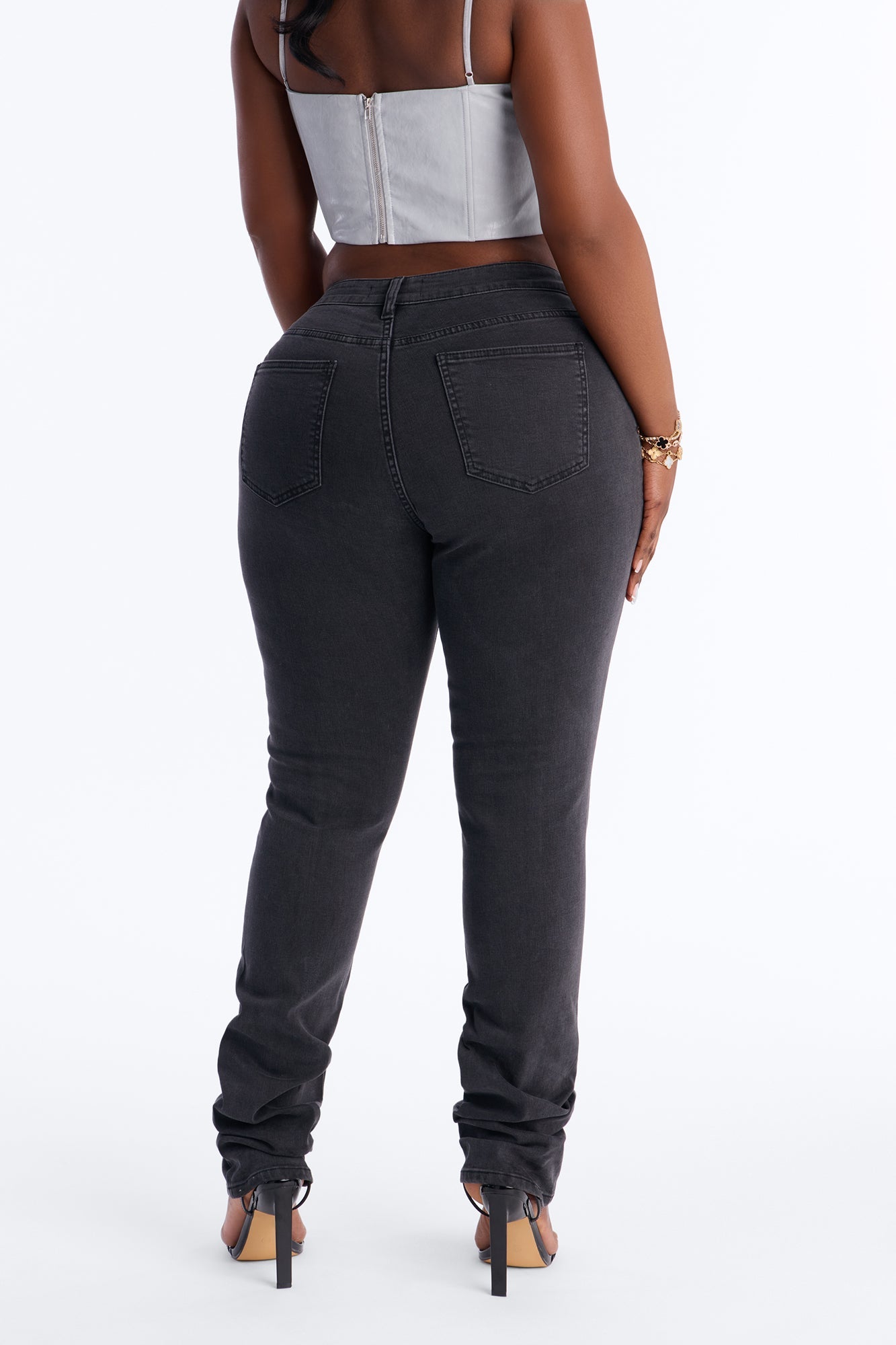 What A Studded Stacked Slim Jeans - Black Wash