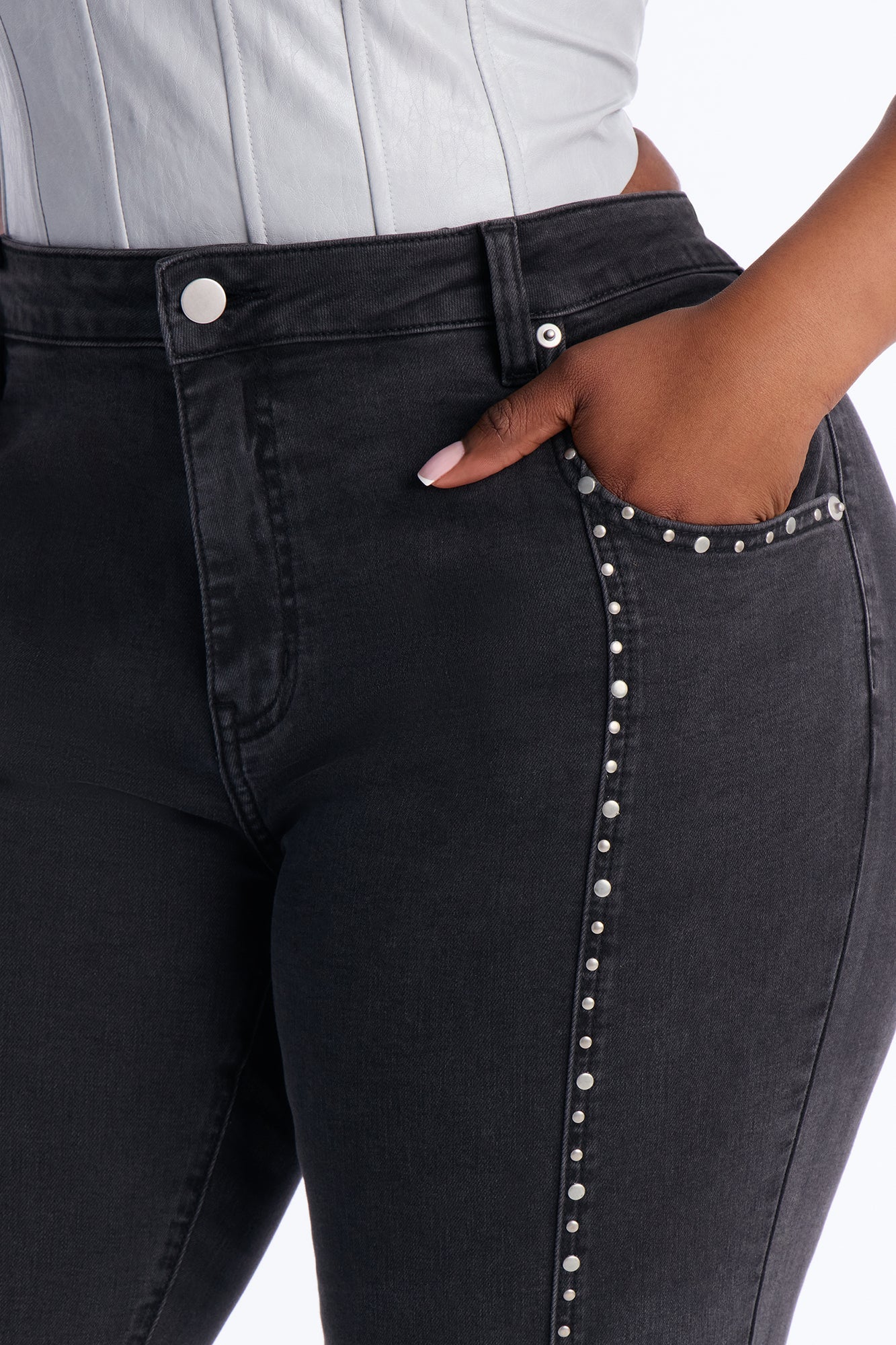 What A Studded Stacked Slim Jeans - Black Wash
