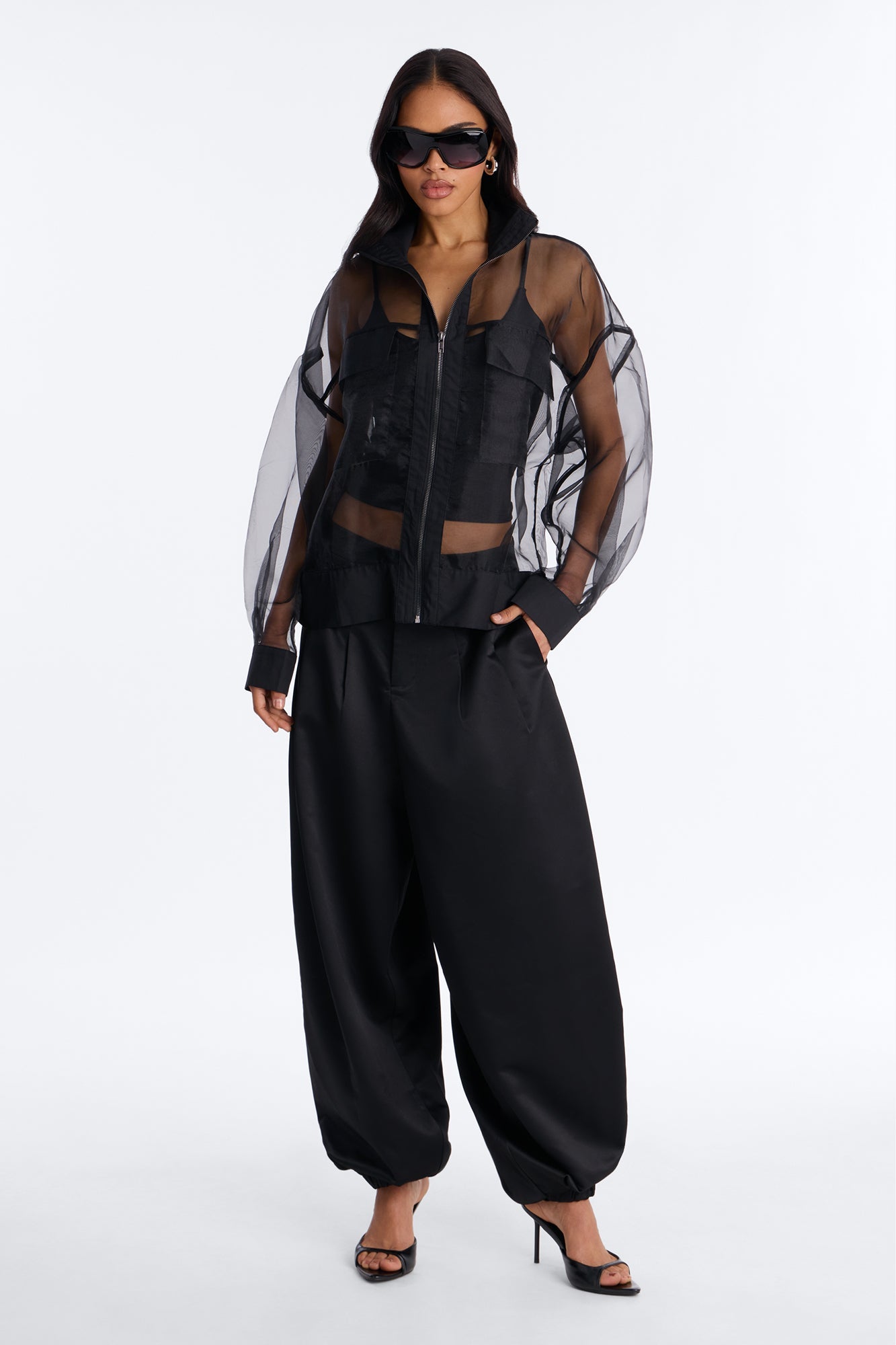 Something To Prove Sheer Organza Bomber Jacket - Black