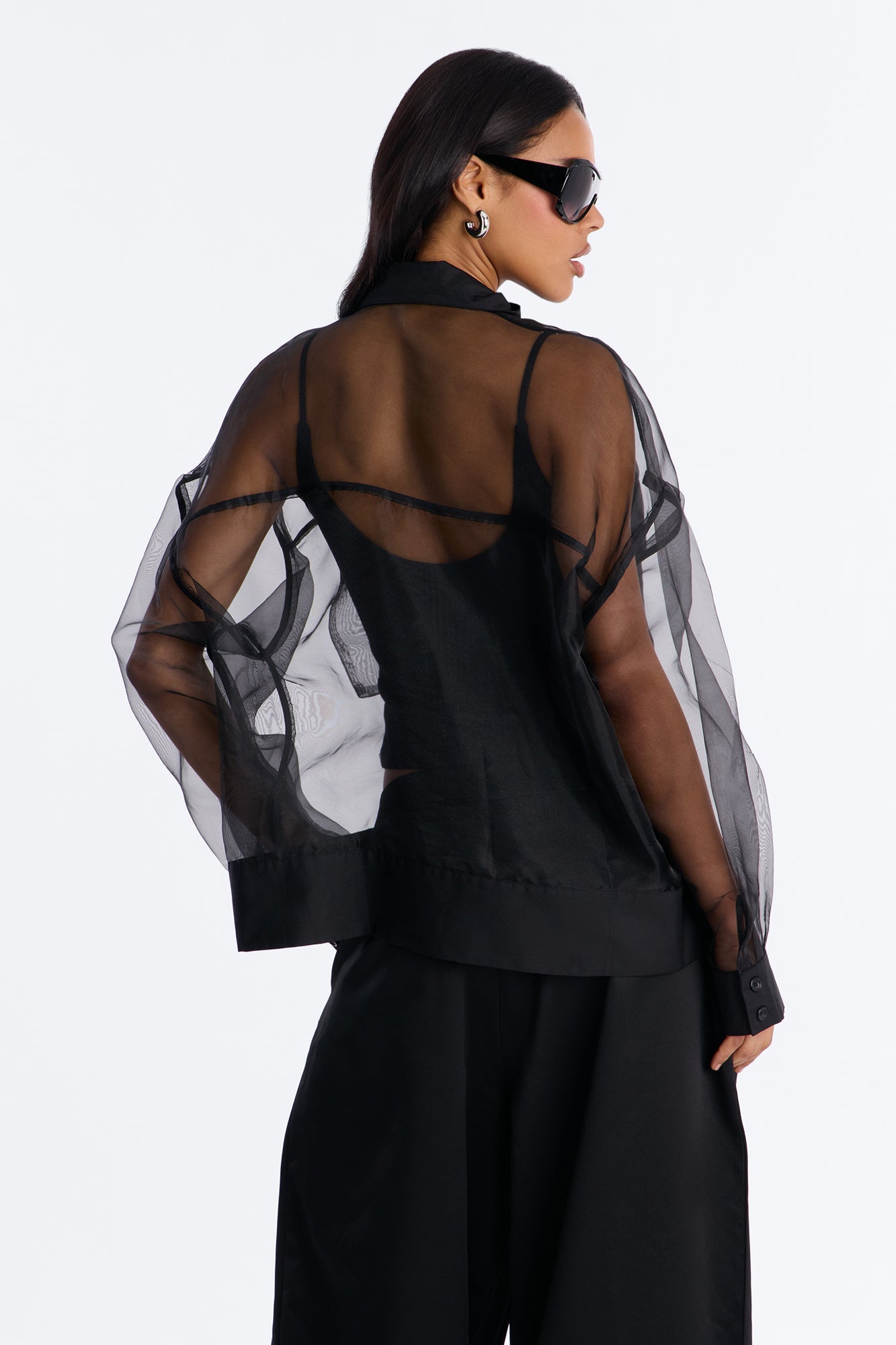 Something To Prove Sheer Organza Bomber Jacket - Black