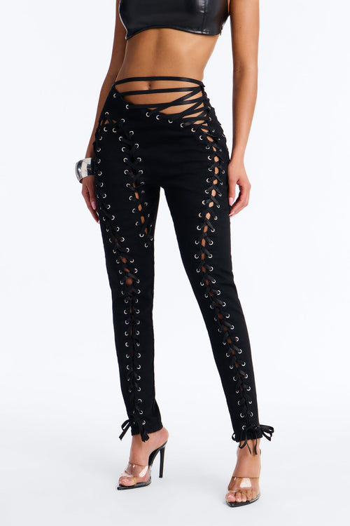 Bad Influence Lace Up Skinny Jeans - Black