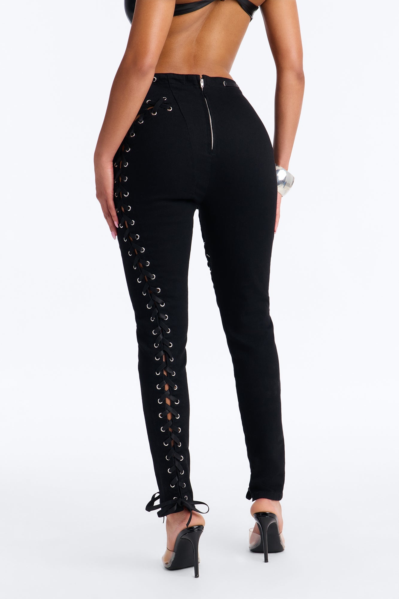 Bad Influence Lace Up Skinny Jeans - Black