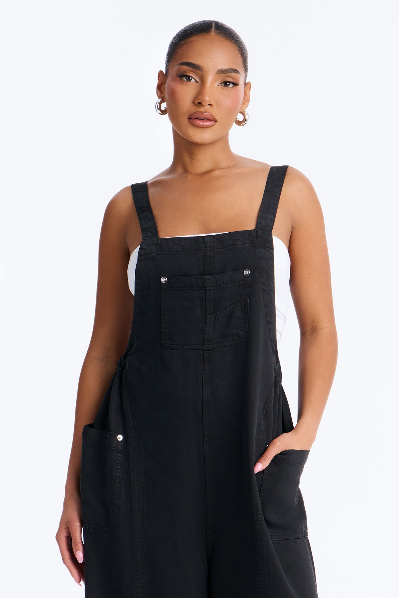 In Too Deep Drapey Denim Overalls - Black
