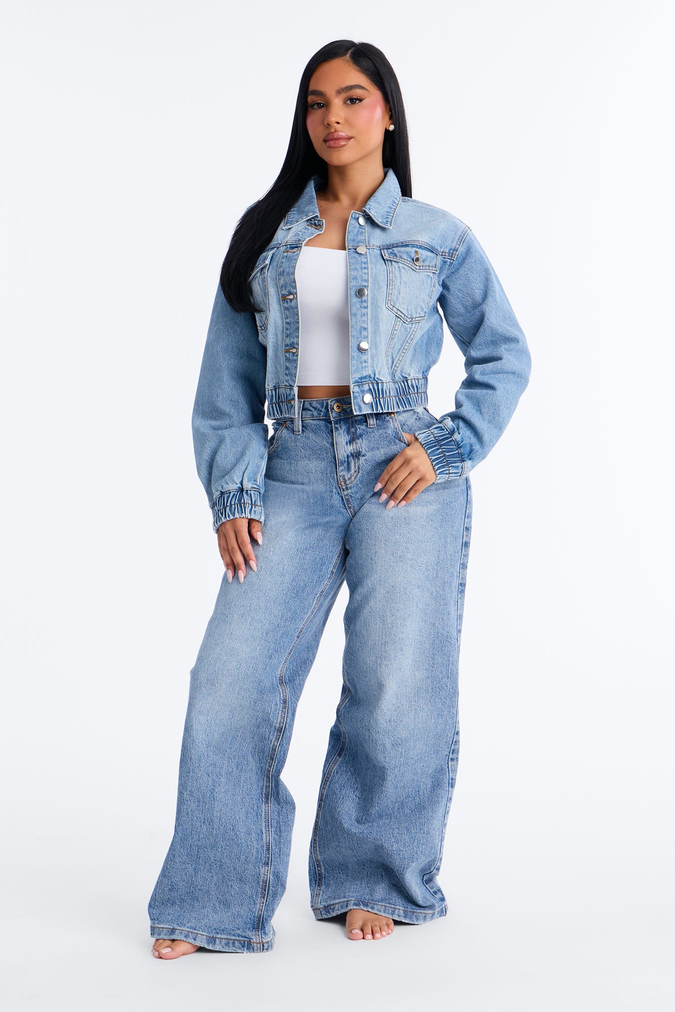 Iconic Cropped Denim Bomber Jacket - Light Wash