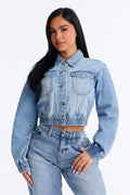 Iconic Cropped Denim Bomber Jacket - Light Wash