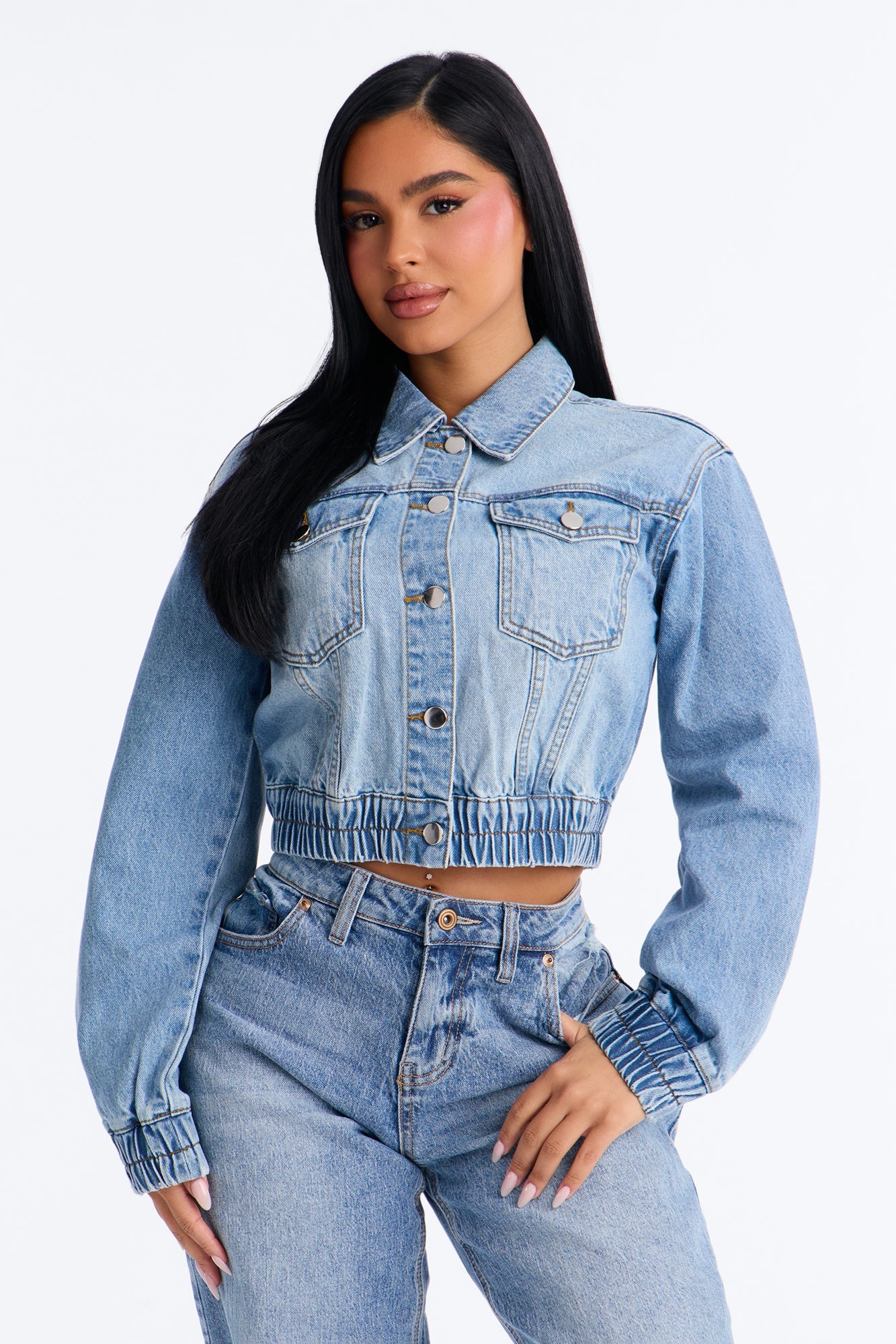 Iconic Cropped Denim Bomber Jacket - Light Wash