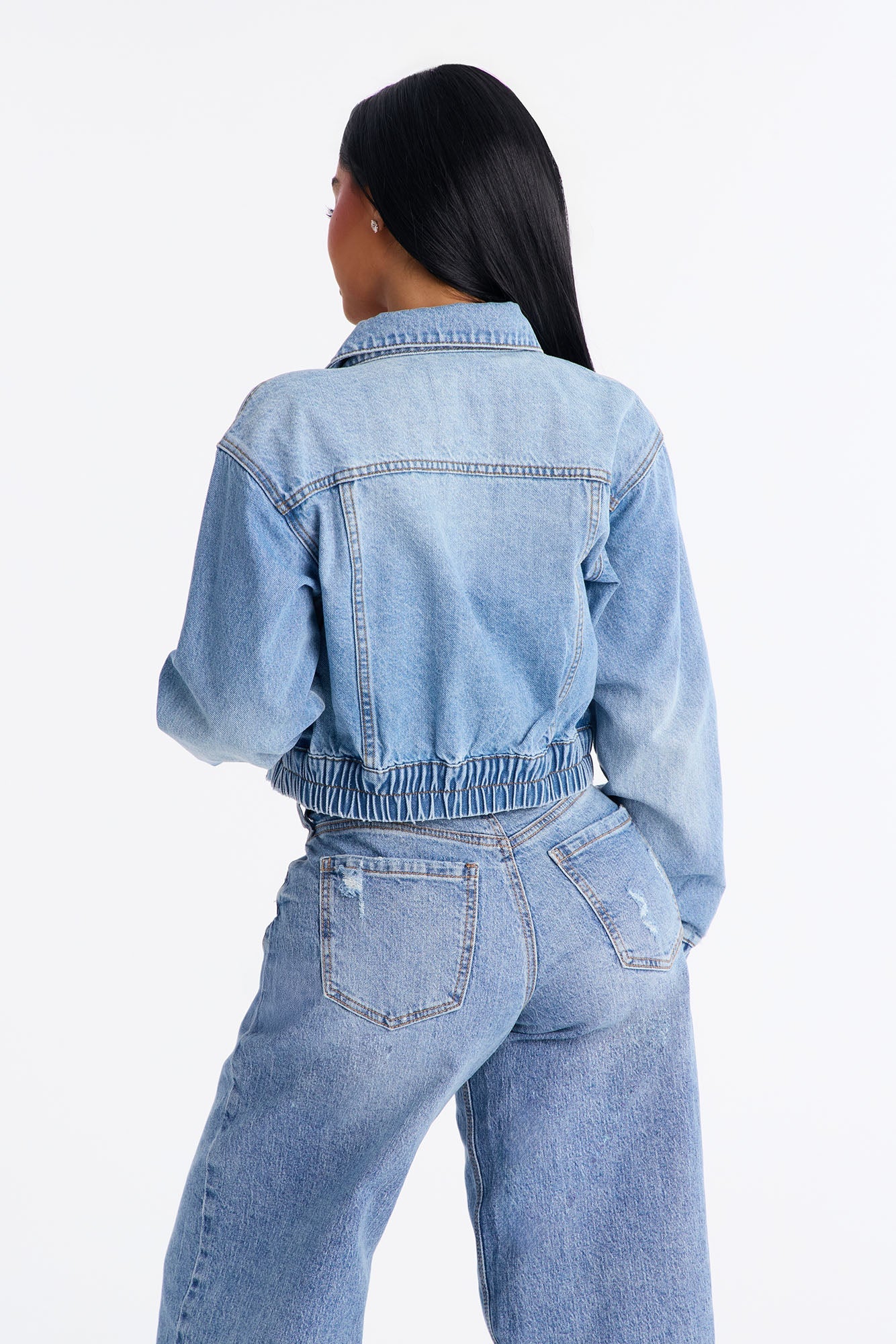 Iconic Cropped Denim Bomber Jacket - Light Wash