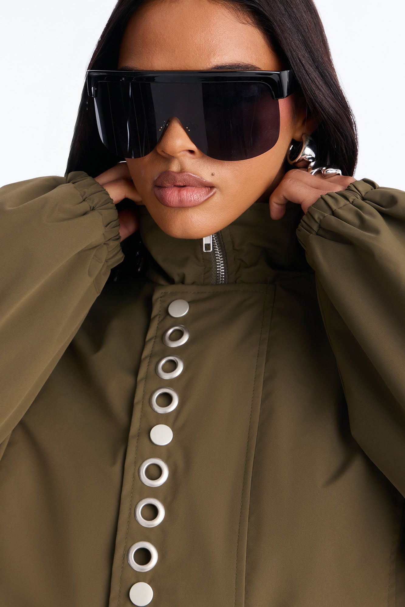 Time To Chill Funnel Neck Bomber Jacket - Olive