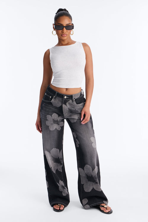 Born To Bloom Baggy Denim Jeans - Black Wash
