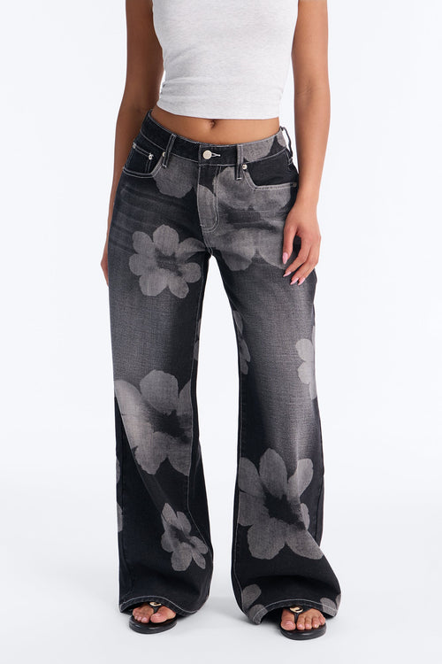 Born To Bloom Baggy Denim Jeans - Black Wash