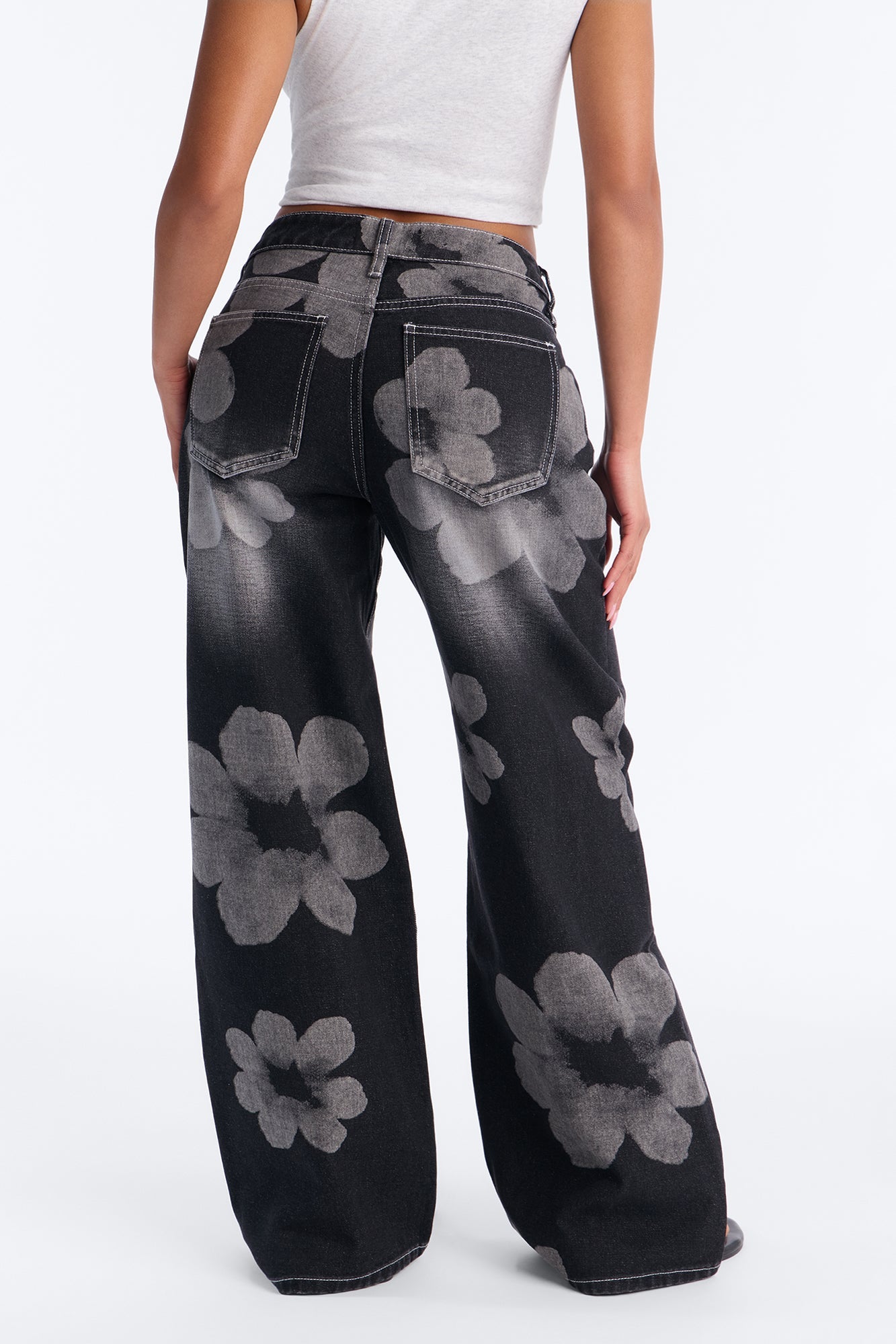 Born To Bloom Baggy Denim Jeans - Black Wash
