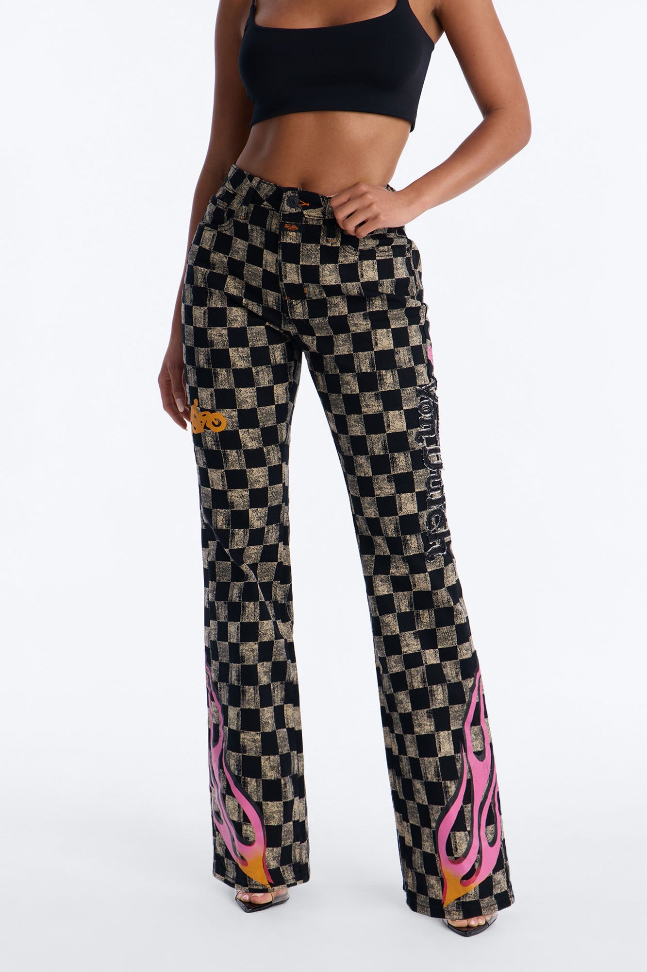Von Dutch Checkered Bootcut Jeans - Black/combo