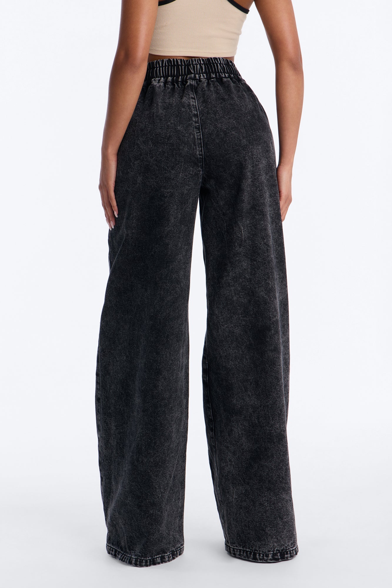 Do Not Disturb Pull On Wide Leg Jeans - Black Wash