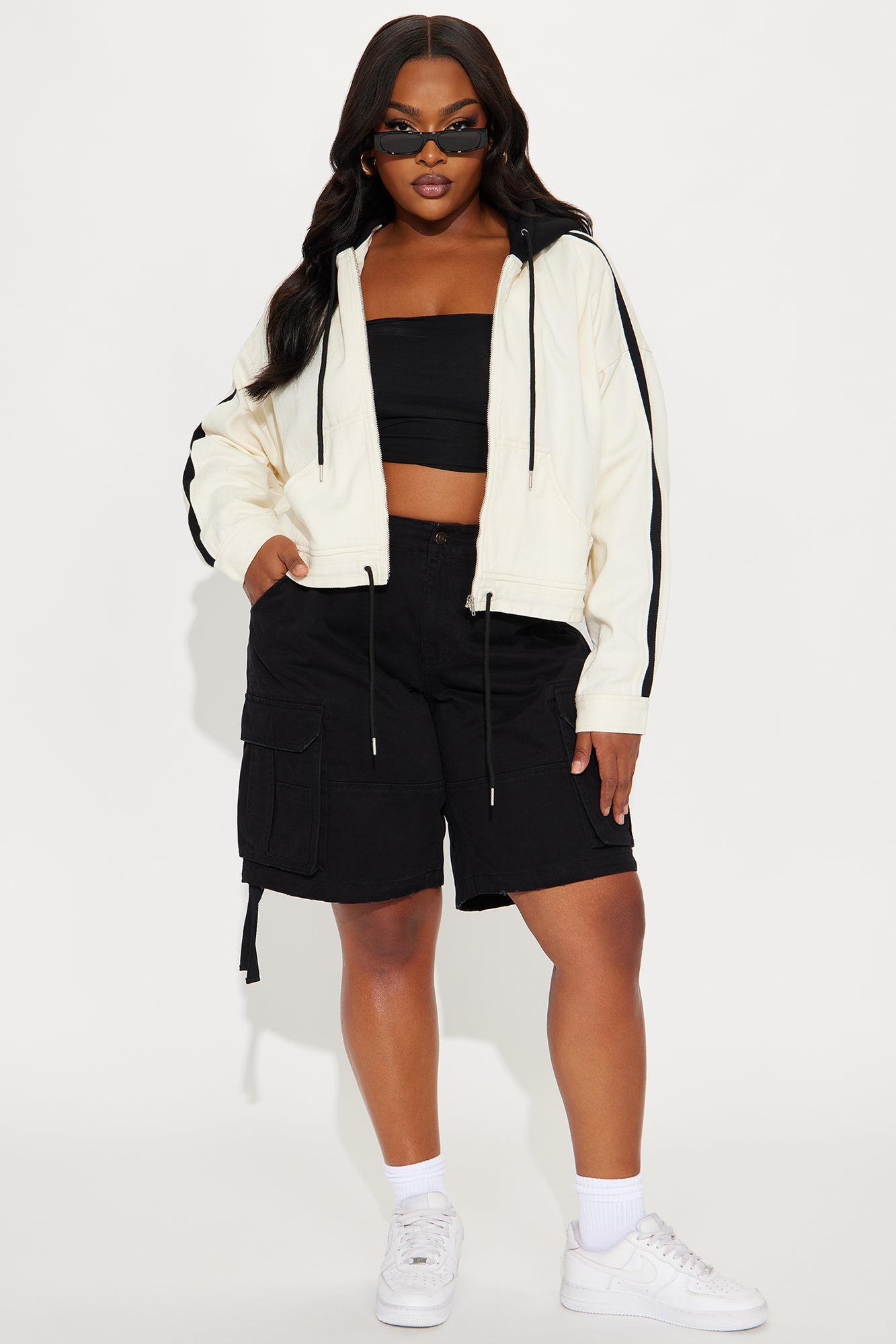 Catch Up Hooded Twill Jacket - Cream