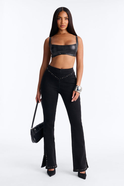 After Midnight Embellished Stretch Flare Jeans - Black