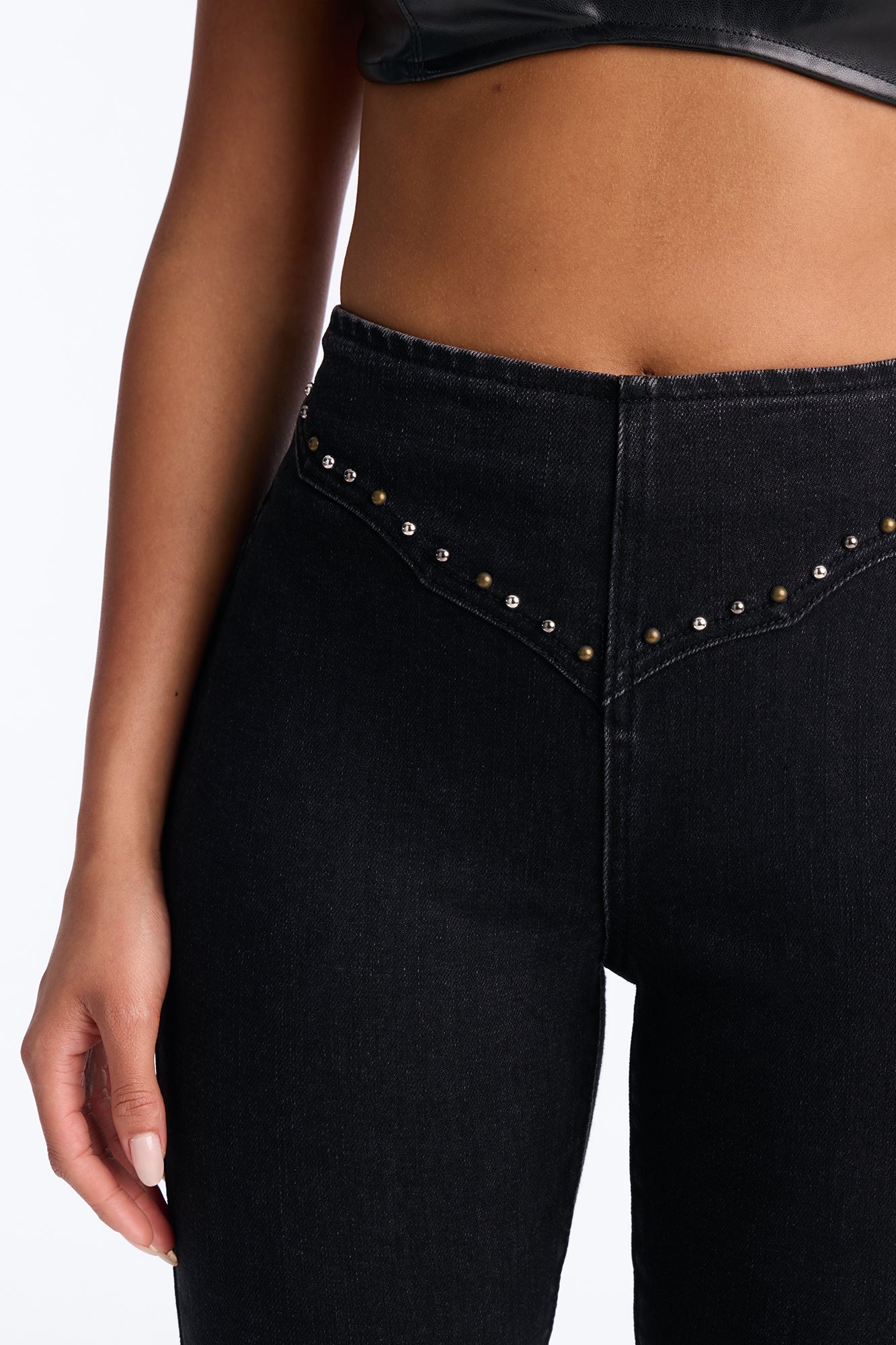 After Midnight Embellished Stretch Flare Jeans - Black