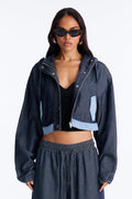 City Pulse Drapey Denim Hooded Jacket - Dark Wash