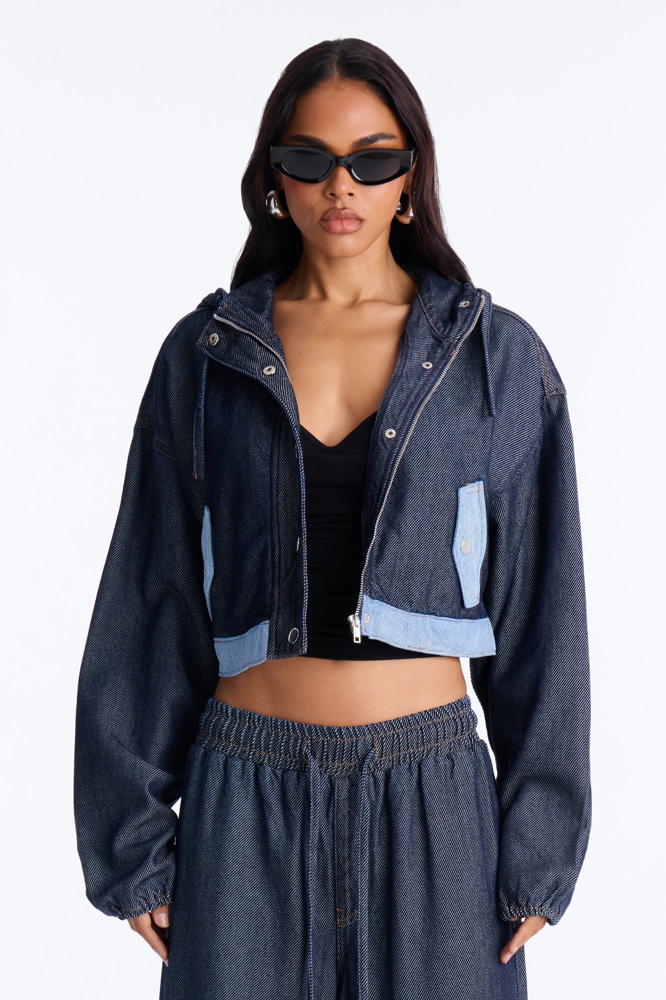 City Pulse Drapey Denim Hooded Jacket - Dark Wash