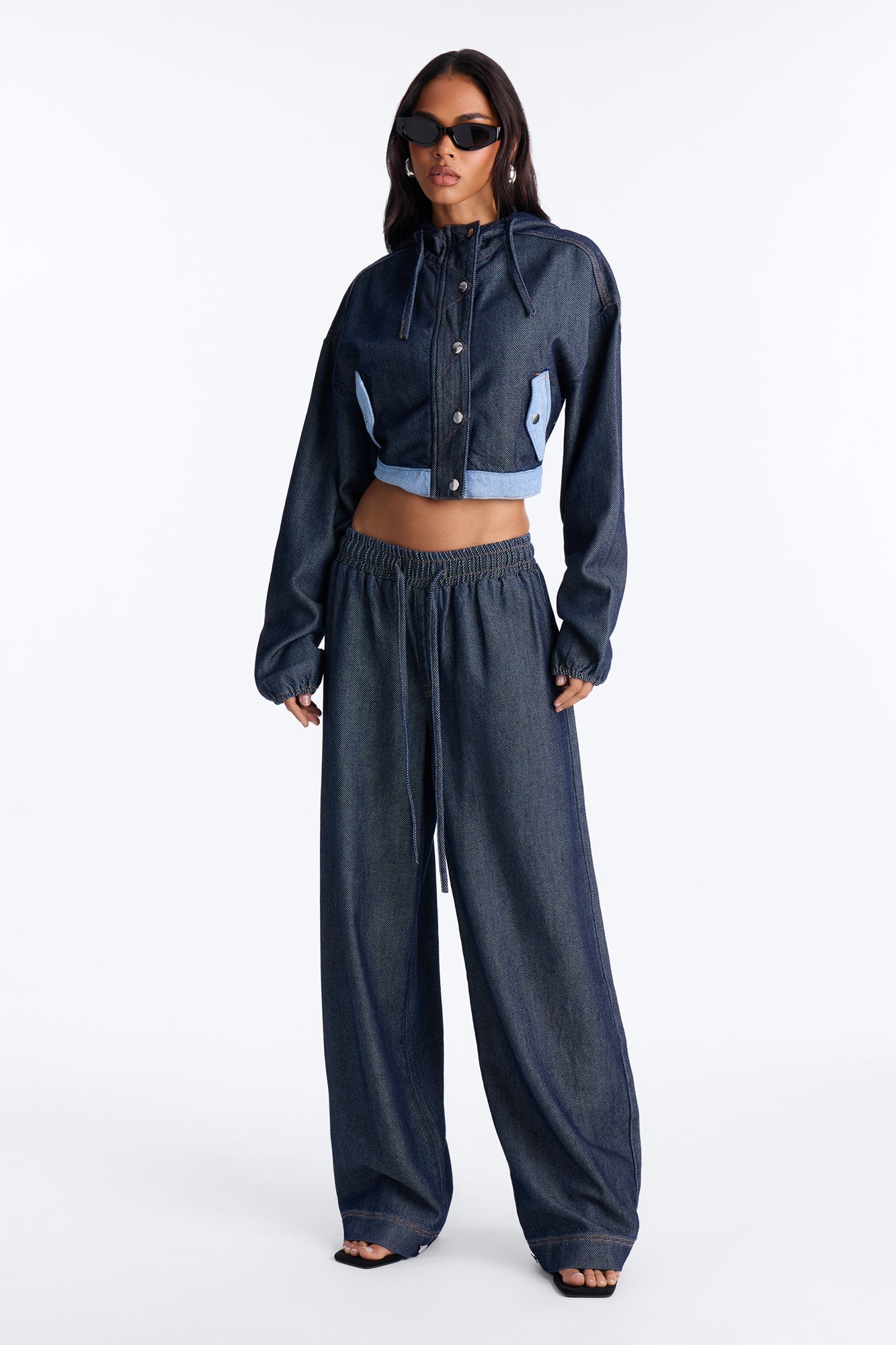 City Pulse Drapey Denim Hooded Jacket - Dark Wash