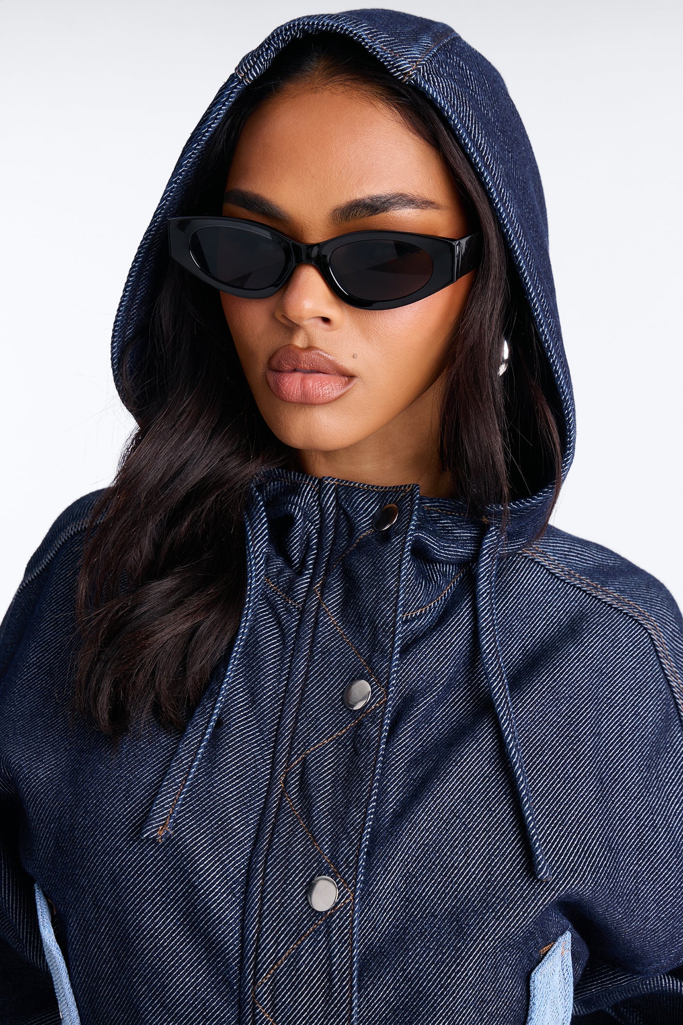 City Pulse Drapey Denim Hooded Jacket - Dark Wash