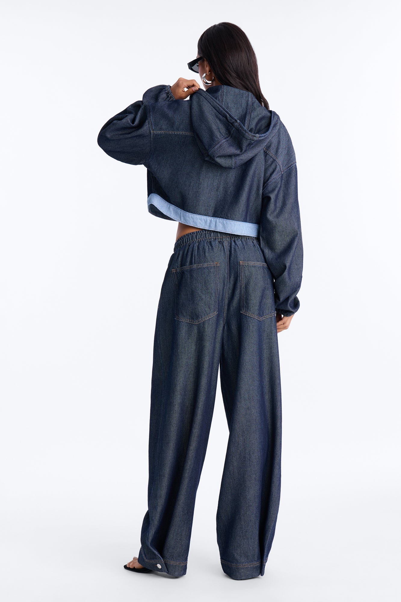 City Pulse Drapey Denim Hooded Jacket - Dark Wash