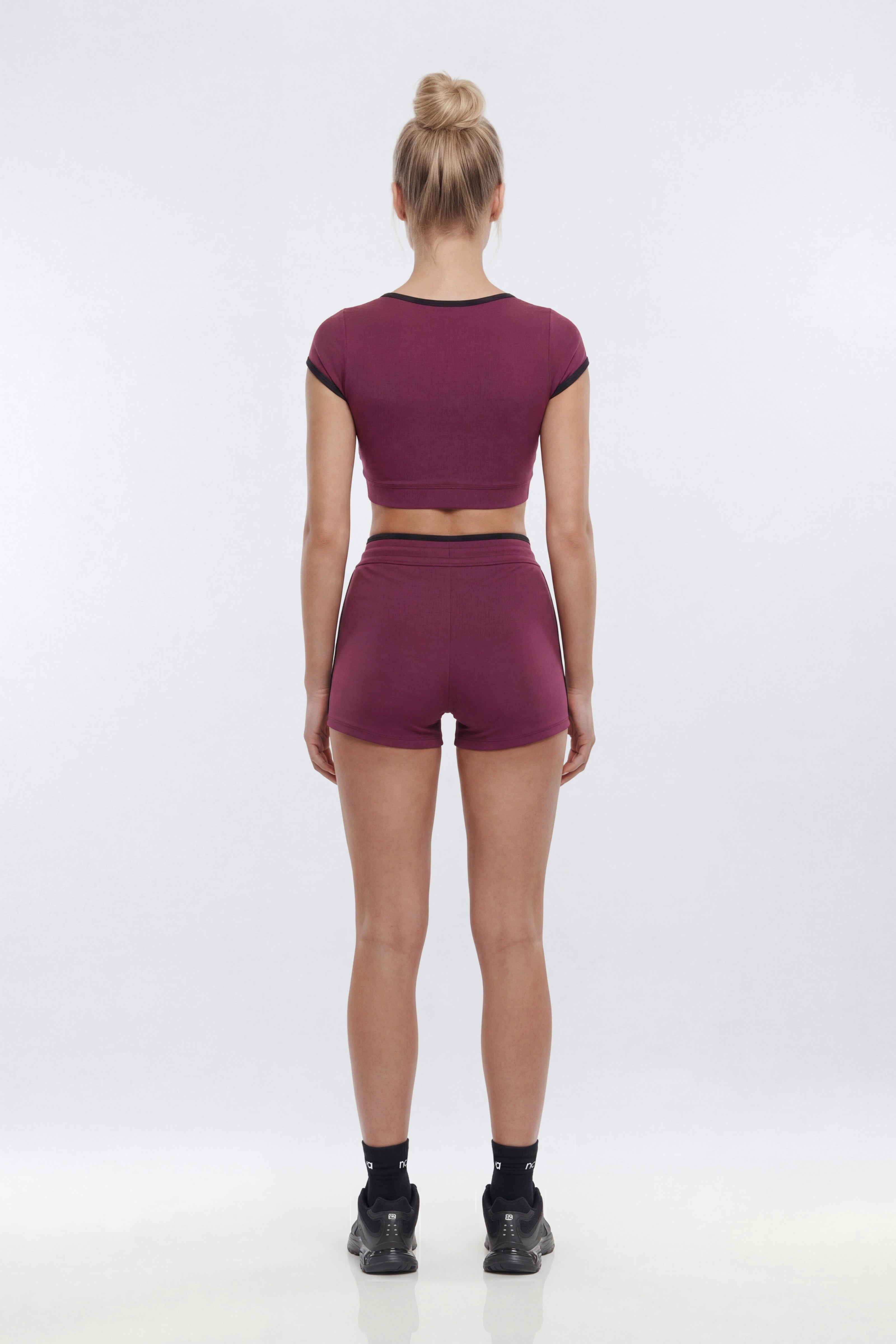 ProStretch™ 4″ Contrast Trim High Rise Biker Short - Merlot