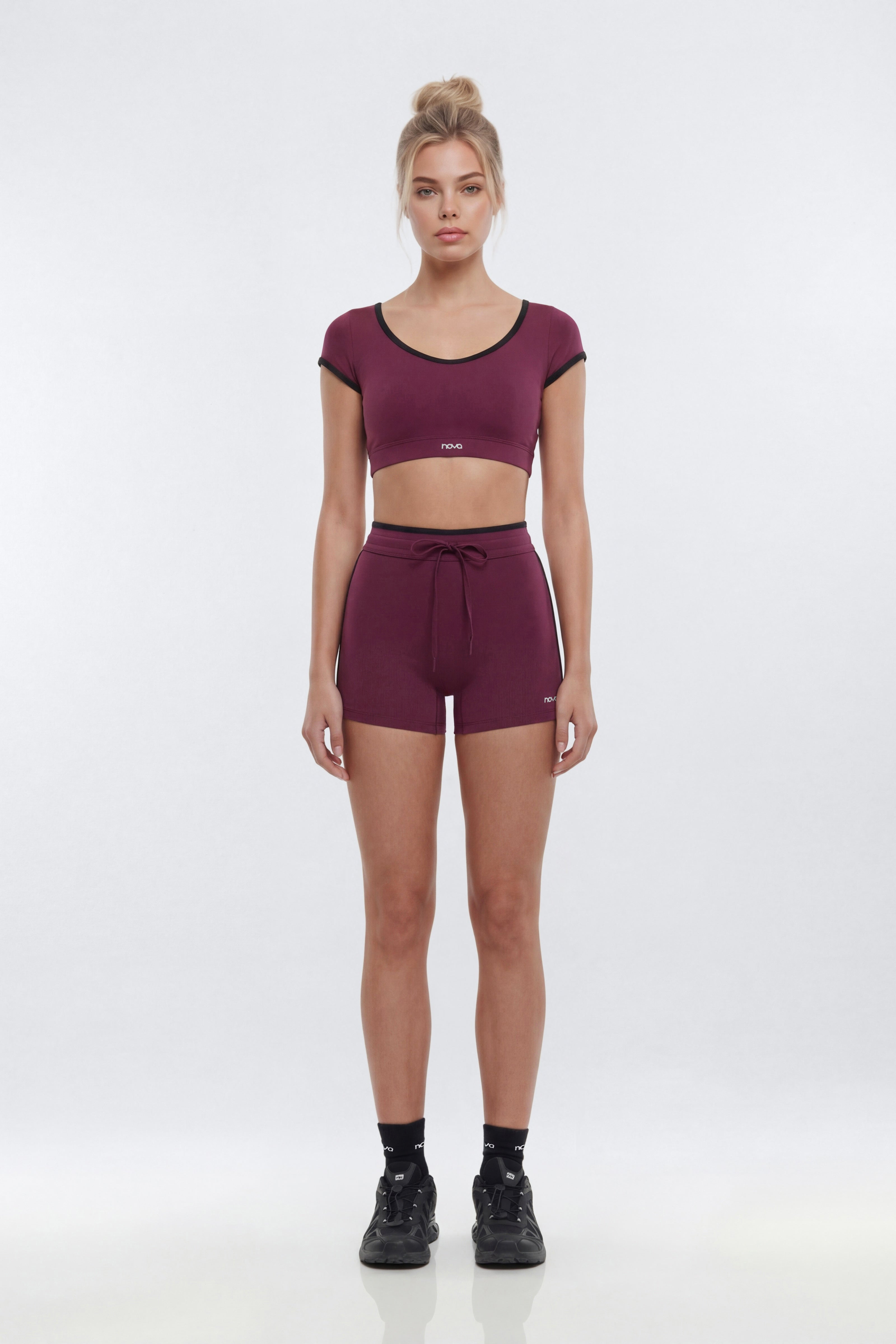 ProStretch™ 4″ Contrast Trim High Rise Biker Short - Merlot