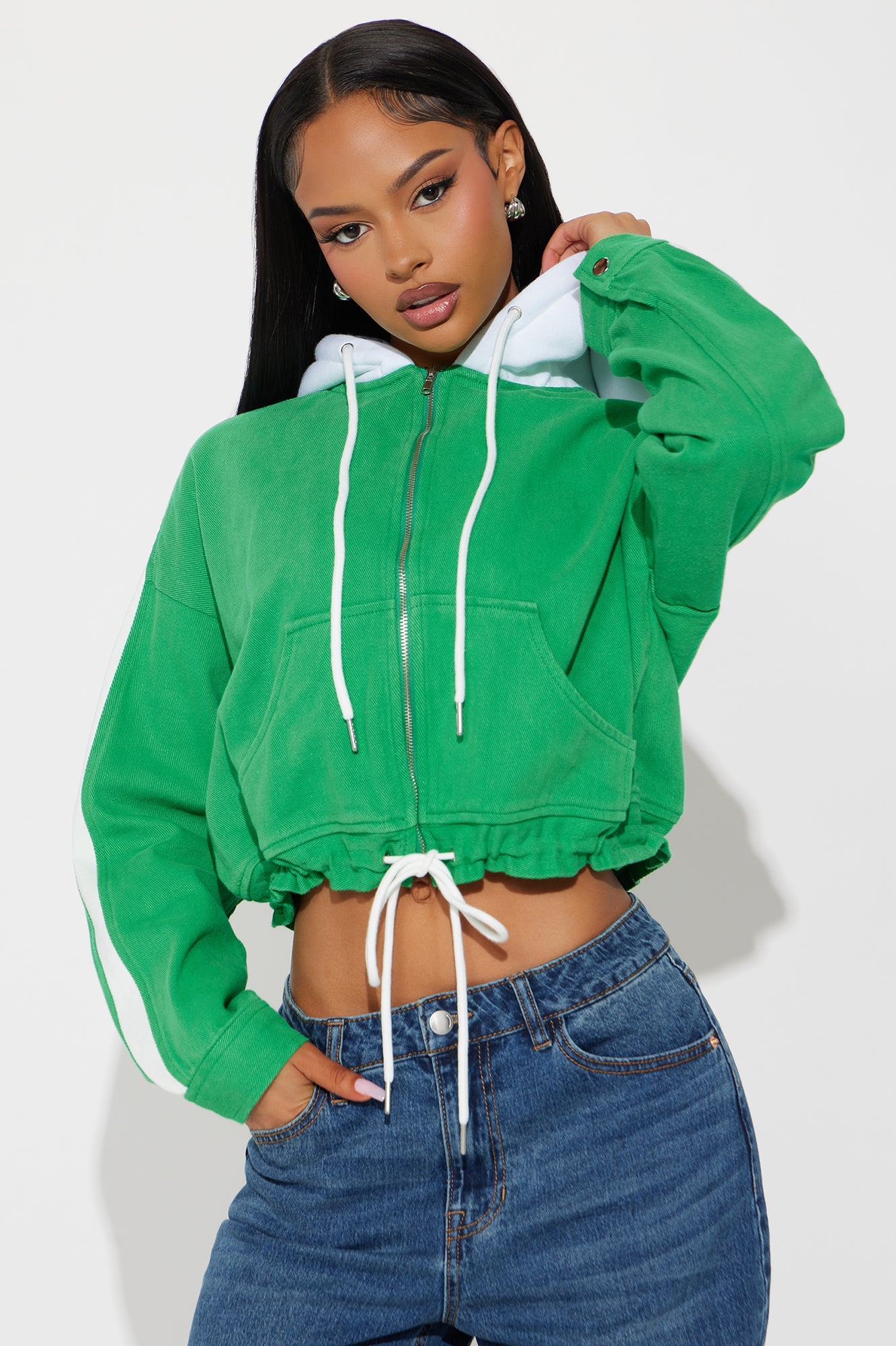 Catch Up Hooded Twill Jacket - Kelly Green