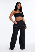 Throw It Back Skirt Overlay Jeans - Black Wash