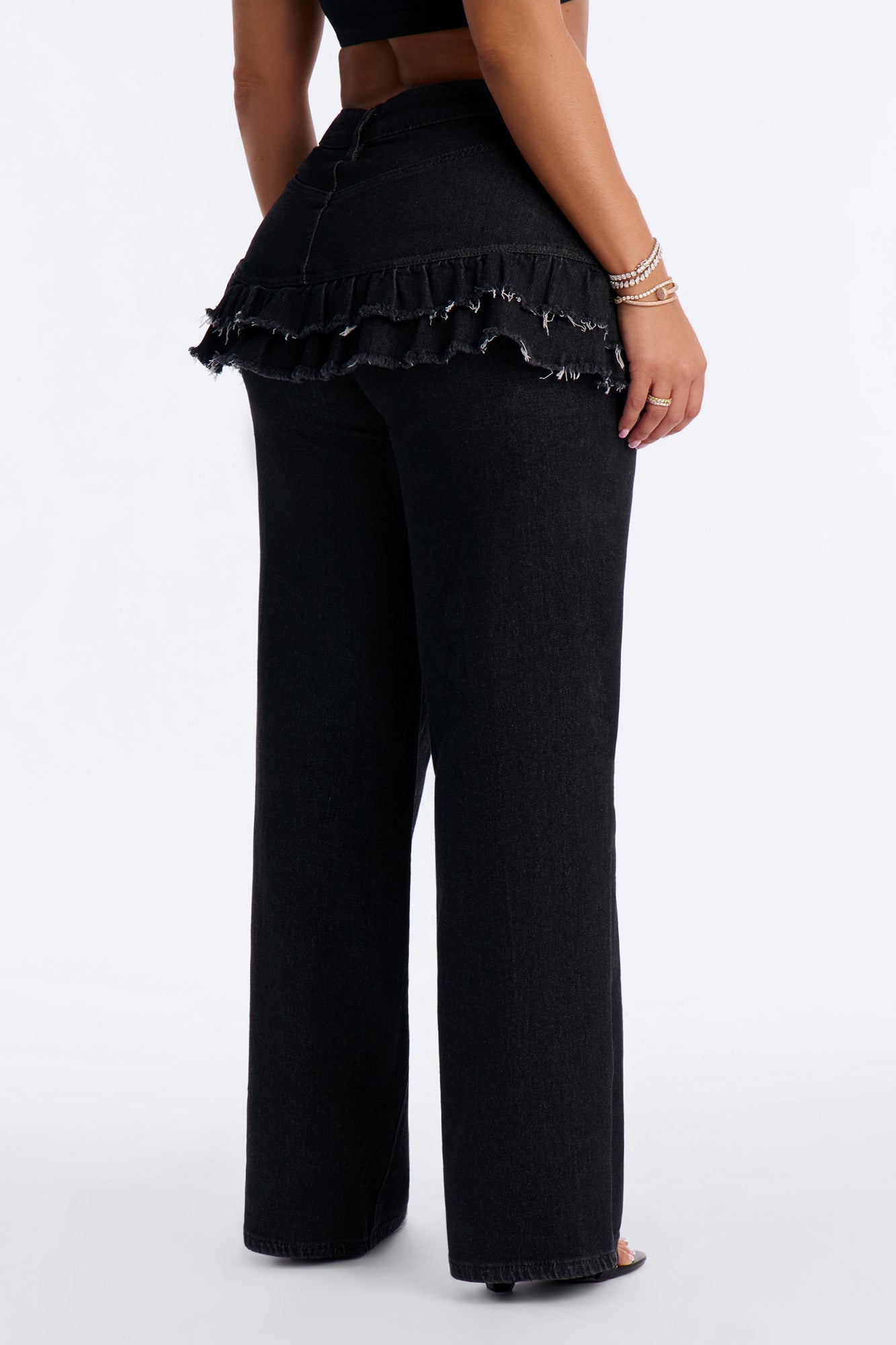 Throw It Back Skirt Overlay Jeans - Black Wash