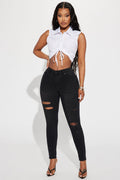 Calabasas Ripped Mid Rise Stretch Skinny Jeans - Black Wash