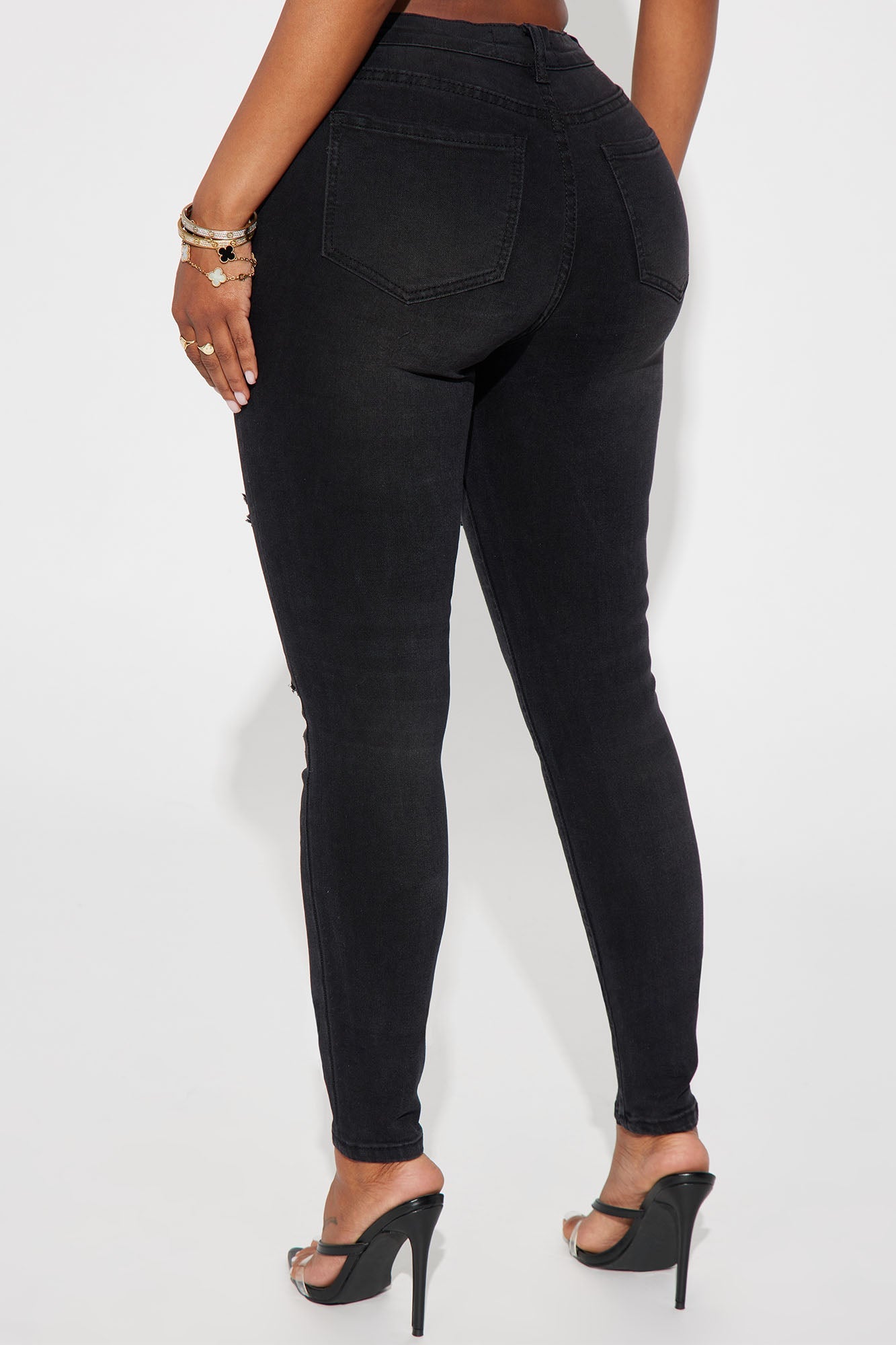 Calabasas Ripped Mid Rise Stretch Skinny Jeans - Black Wash