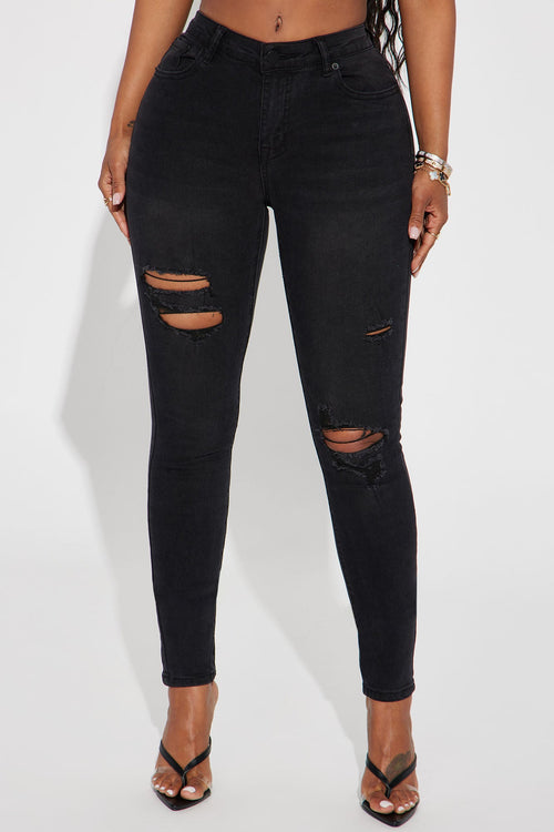 Calabasas Ripped Mid Rise Stretch Skinny Jeans - Black Wash