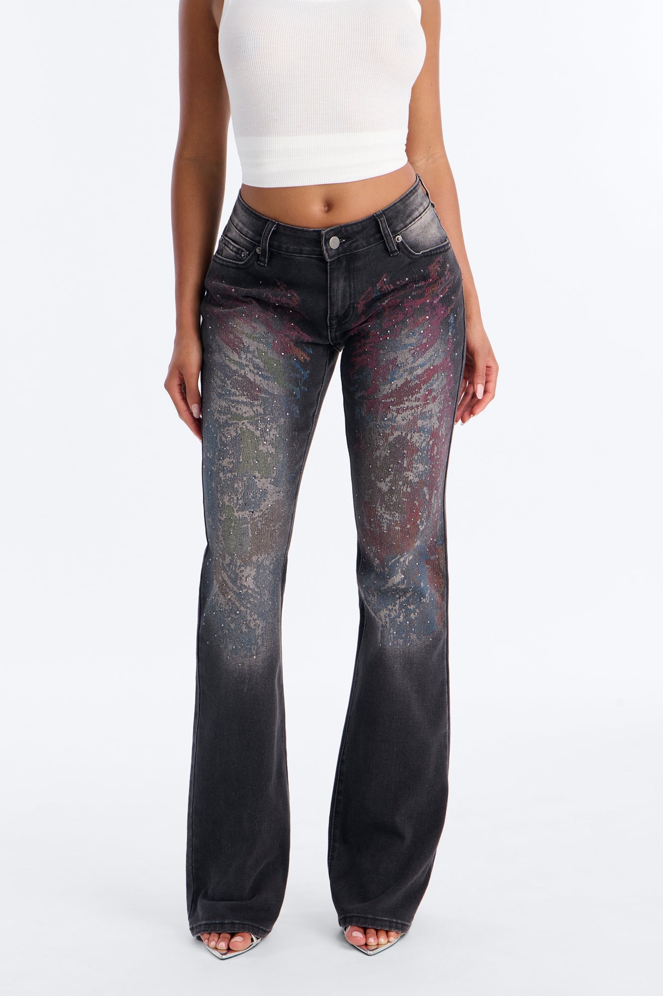 Pop Princess Low Rise Embellished Bootcut Jeans - Black Wash