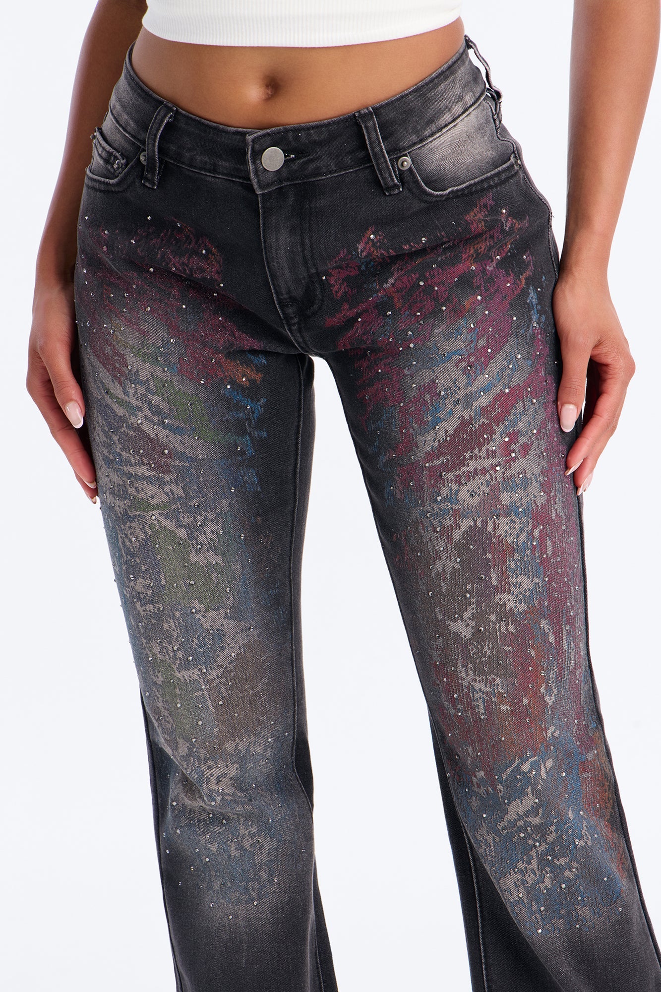 Pop Princess Low Rise Embellished Bootcut Jeans - Black Wash