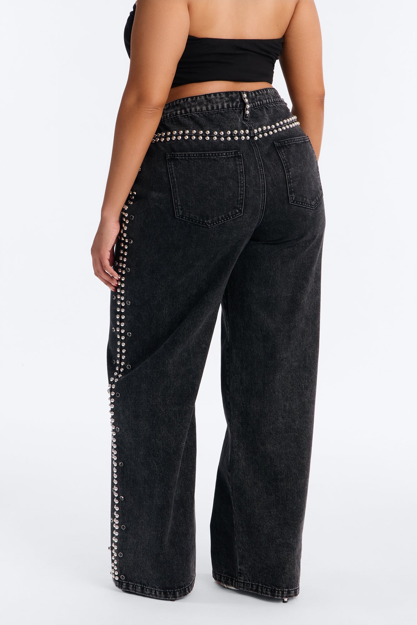 Hollywood Studded Loose Fit Jeans - Black Wash