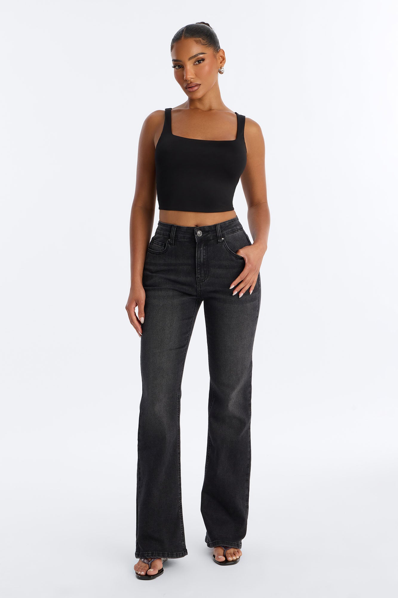 Genevieve Stretch Bootcut Jeans - Black Wash