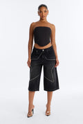 Starry Nights Studded Drop Waist Denim Culotte Jeans - Black Wash