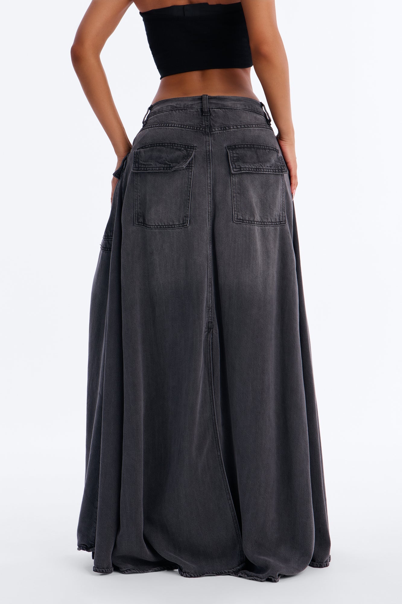 Lost It Cargo Overlay Straight Leg Jeans - Black Wash