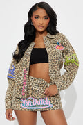 Von Dutch Leopard Denim Bomber Jacket - Brown/combo