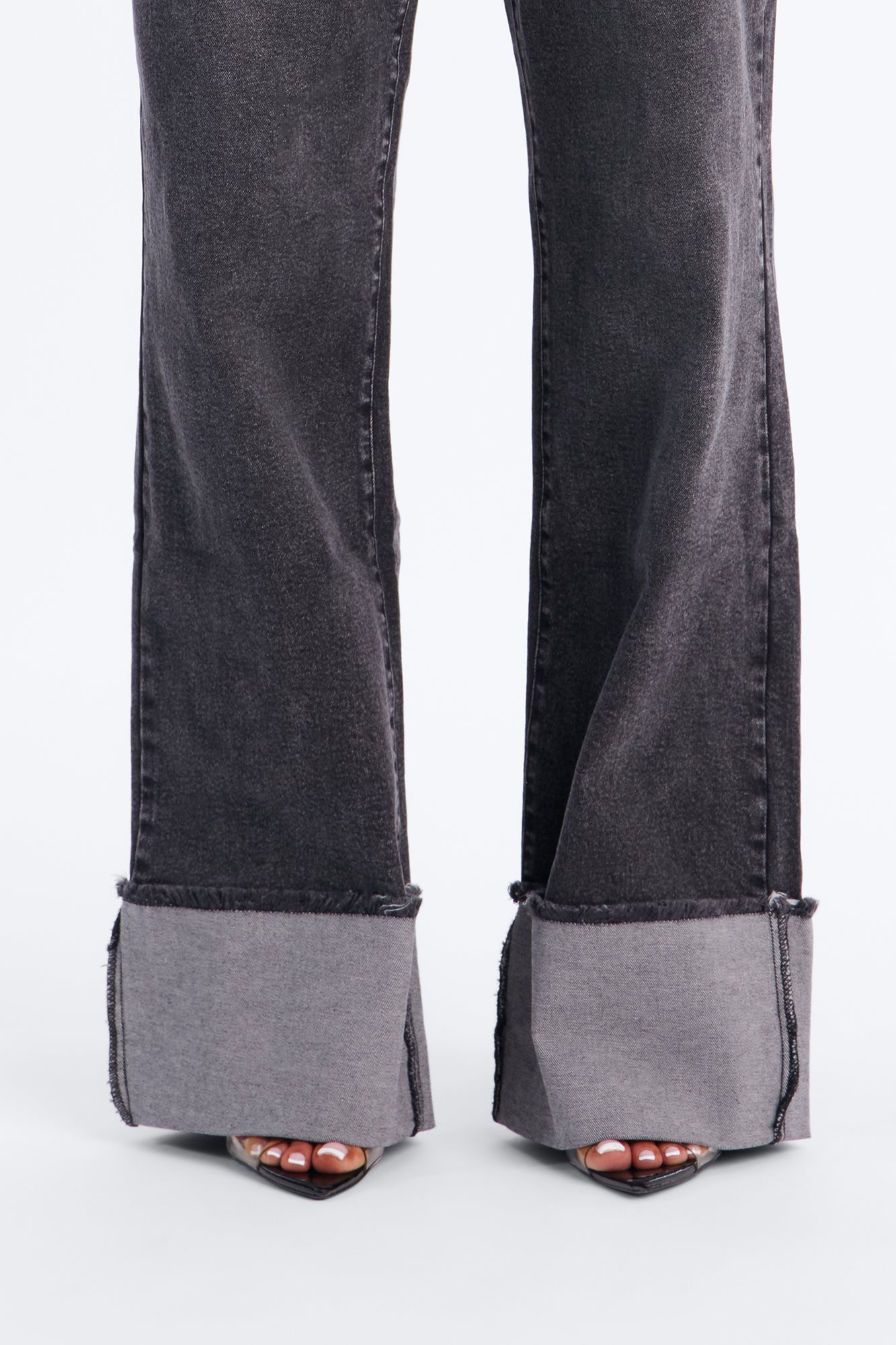 All The While Cuffed Wide Leg Jeans - Black Wash