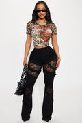 Dreamcatcher Lace Stretch Flare Jeans - Black