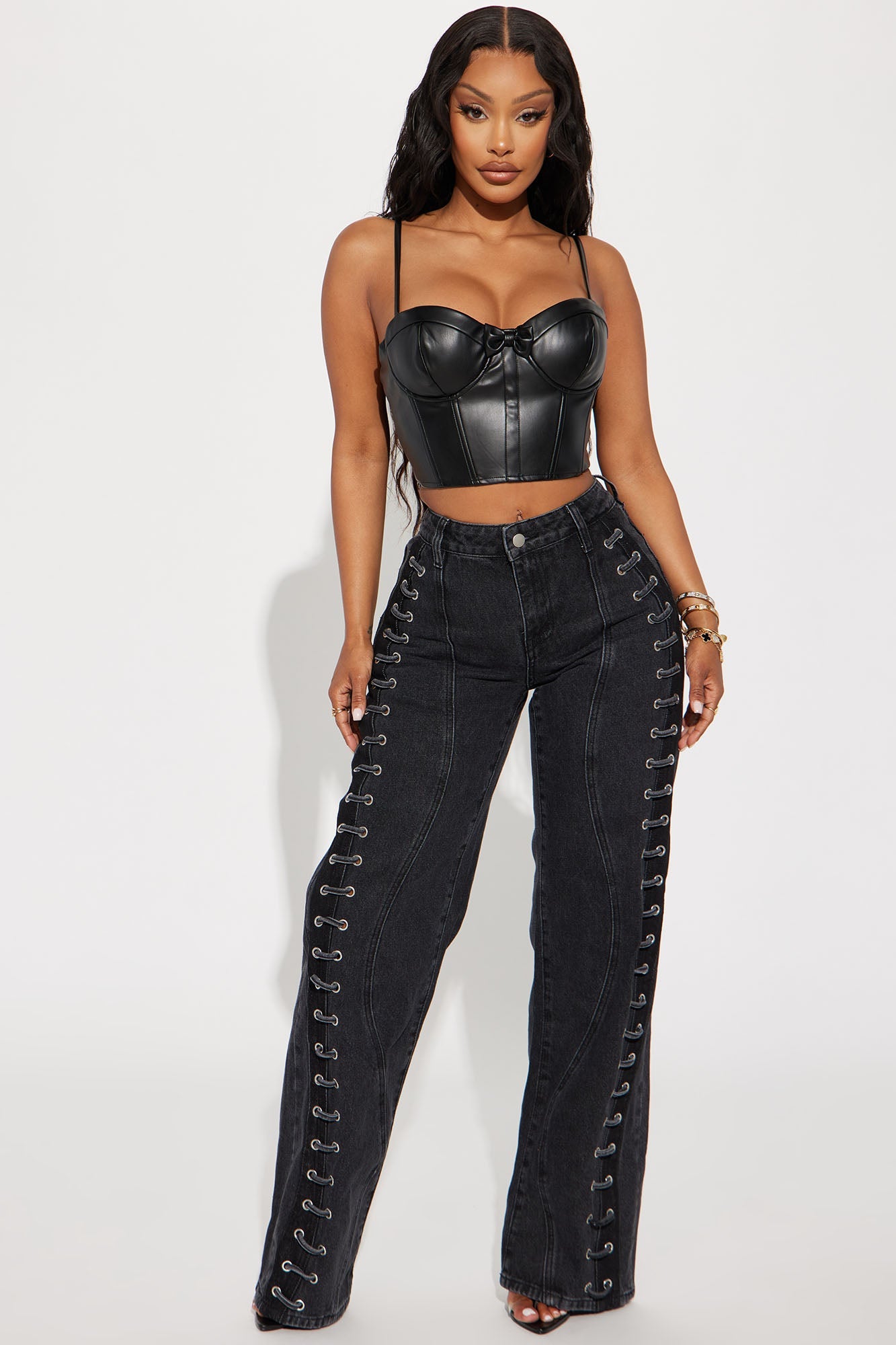 Mind Games Lace Up Non Stretch Straight Leg Jean - Black Wash